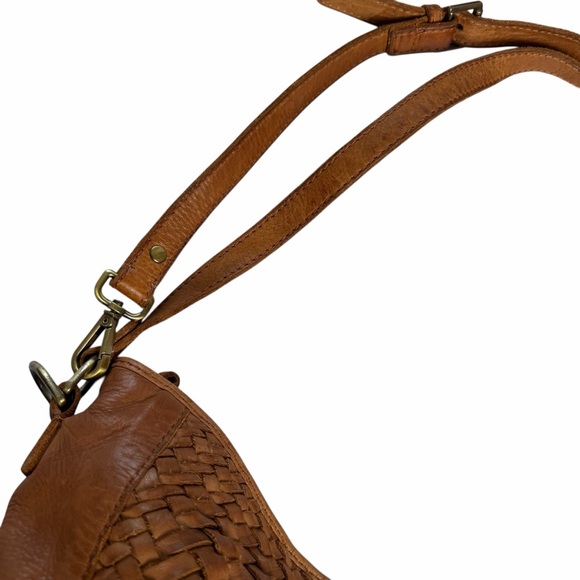 100% leather woven handbag double strap zip closure purse - Picture 6 of 8